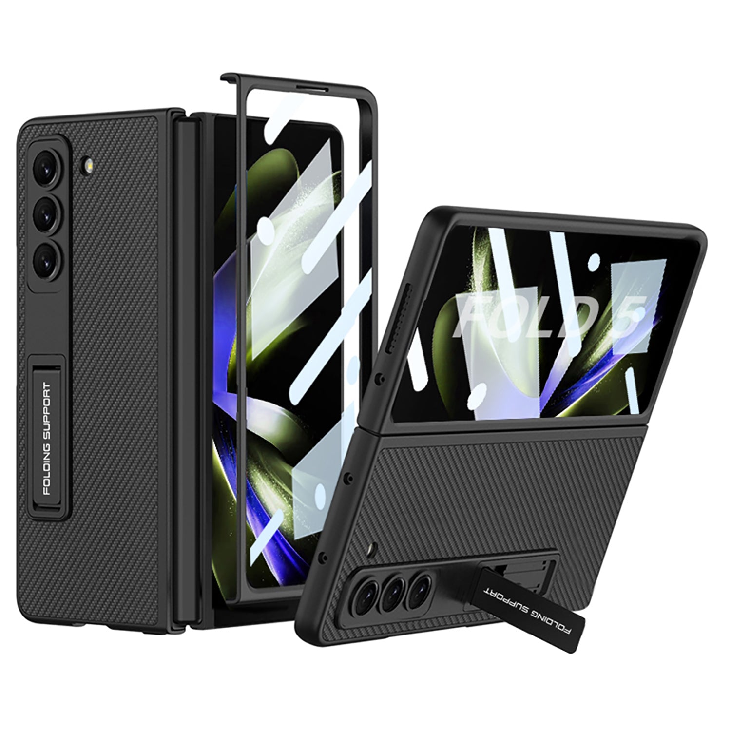 GKK For Samsung Galaxy Z Fold5 5G Electroplating Phone Case Hard PC PU Leather Kickstand Phone Cover with Tempered Glass Film GKK For Samsung Galaxy Z Fold5 5G Electroplating Phone Case Hard PC PU Leather Kickstand Phone Cover with Tempered Glass Film